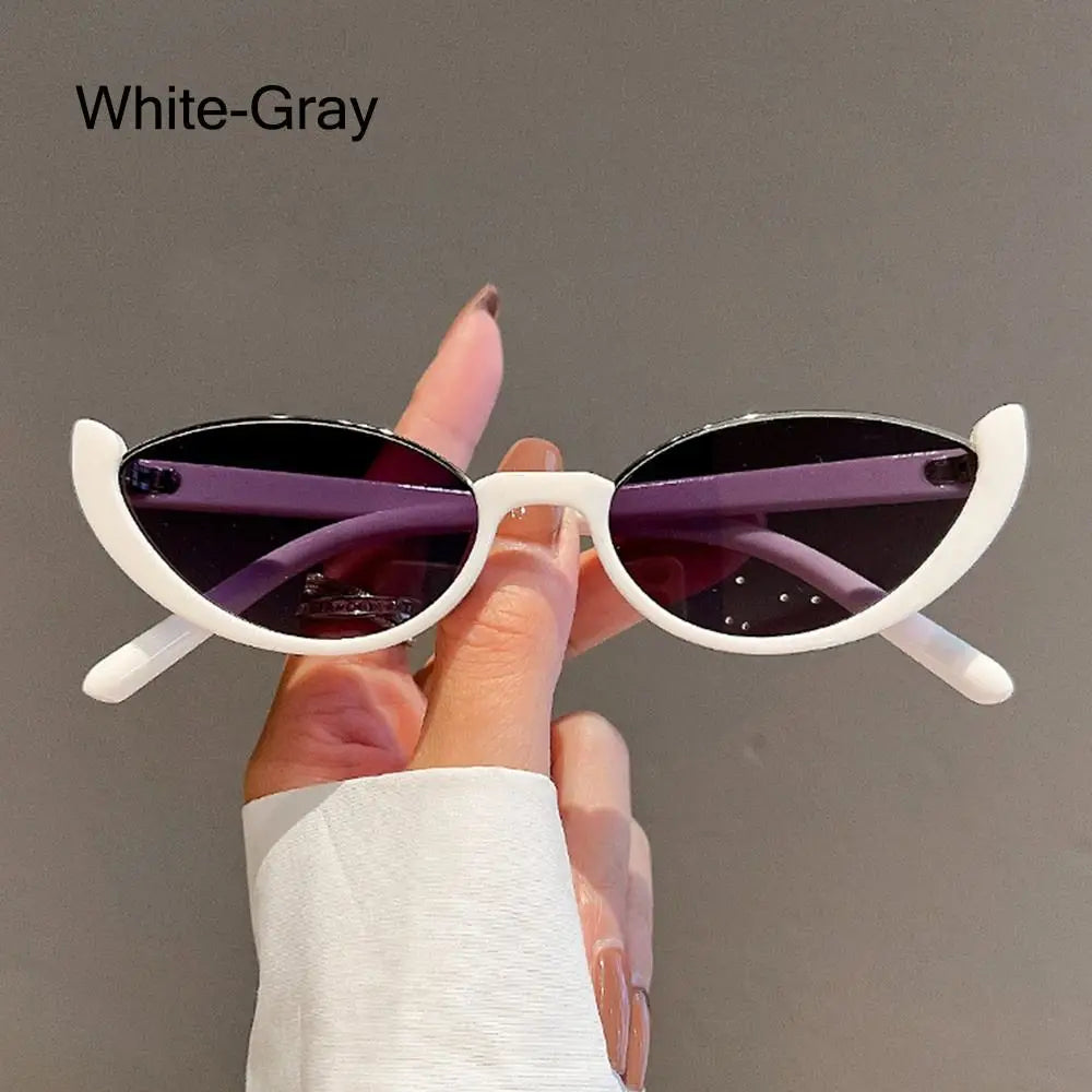 2024 New Retro Small Half Frame Sunglasses Women Cat Eye Trendy Vintage Modern Eyewear Fashion Luxury Cycling Sun Glasses