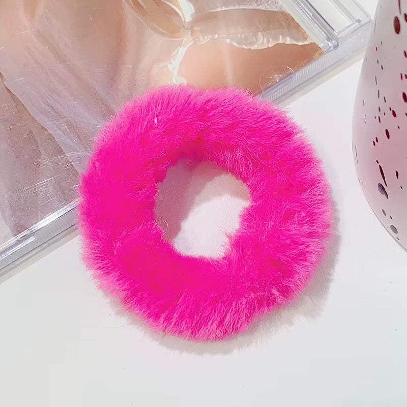 New Colorful Fluffy Hair Band for Women Girls Ponytail Holder Hair Tie Plush Scrunchie Rubber Band Fashion Hair Accessories