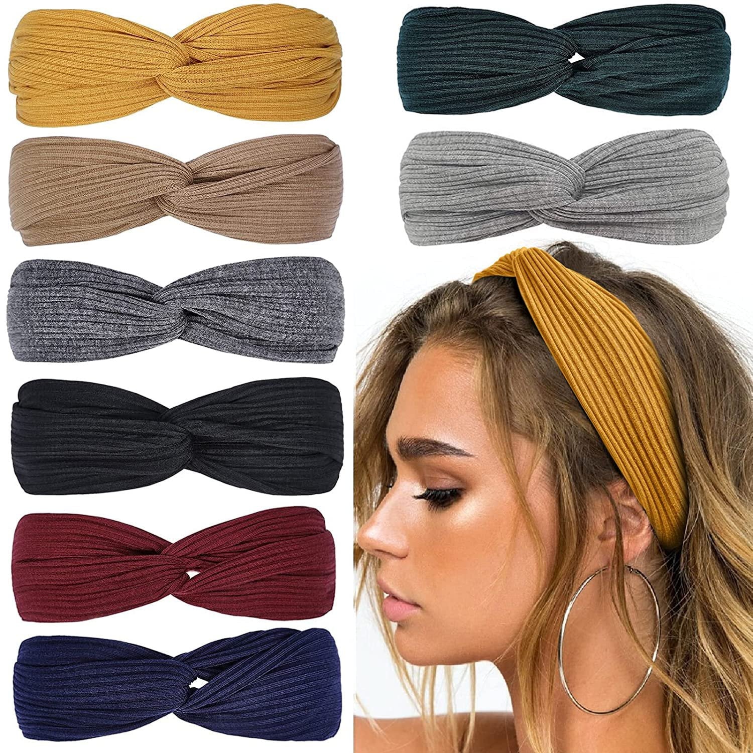 Workout Headbands for Women Yoga Running Athletic Absorb Sweat Hair Bands Solid Color 8Pcs