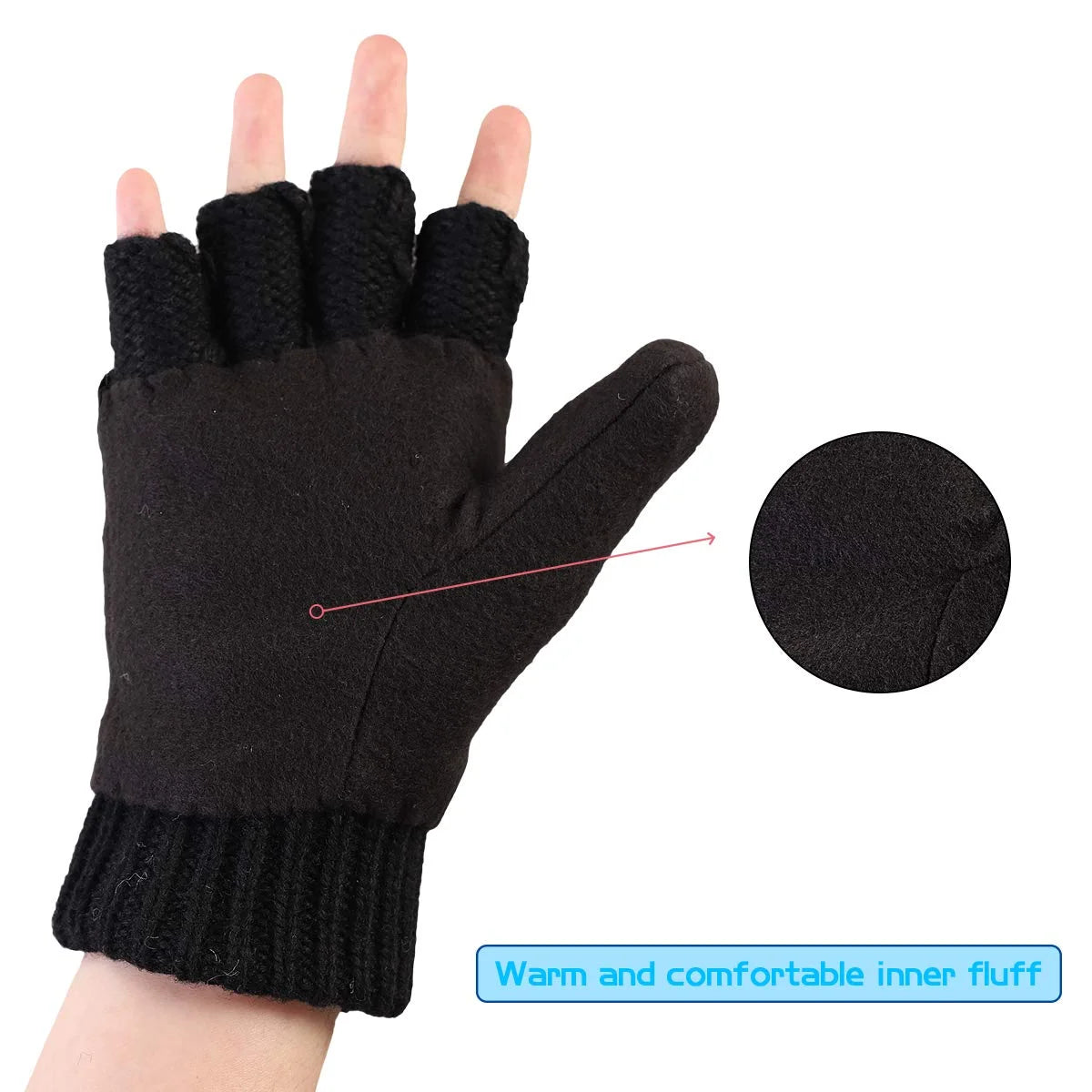 Mittens Winter Fingerless Gloves Warm Wool Knitted Gloves Convertible Gloves for Men and Women