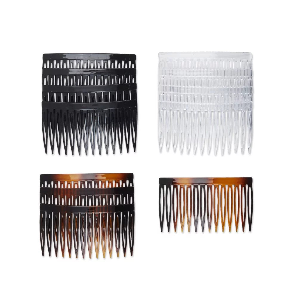 Plastic Side Hair Combs, Black, Clear, and Tortoise Shell, 12 Ct