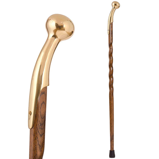 Handcrafted Wood Walking Cane, Twisted Oak, Crook Style Handle, for Men & Women, Brown, 37"