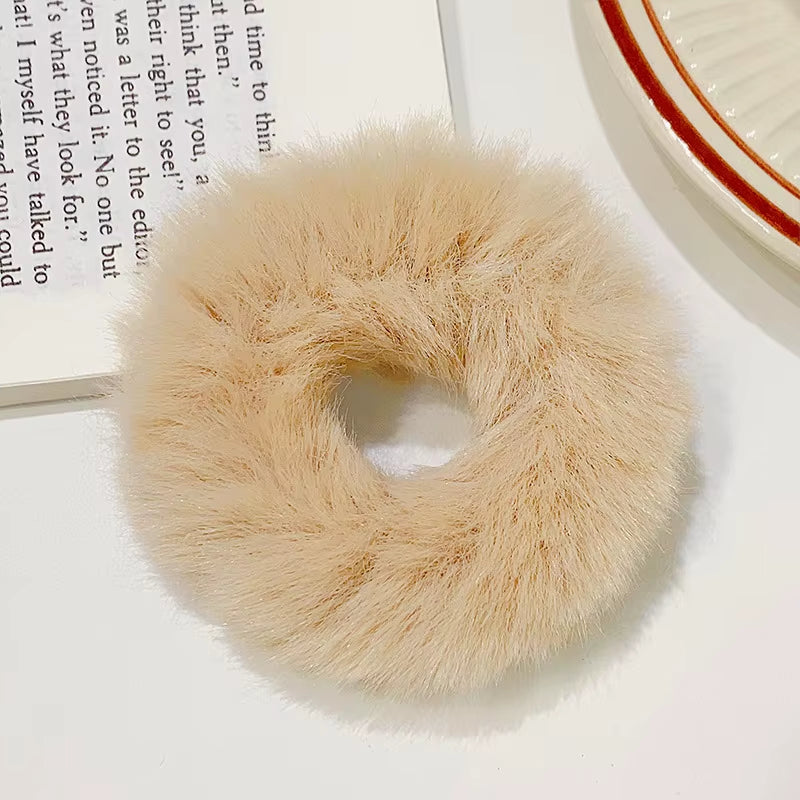 New Colorful Fluffy Hair Band for Women Girls Ponytail Holder Hair Tie Plush Scrunchie Rubber Band Fashion Hair Accessories