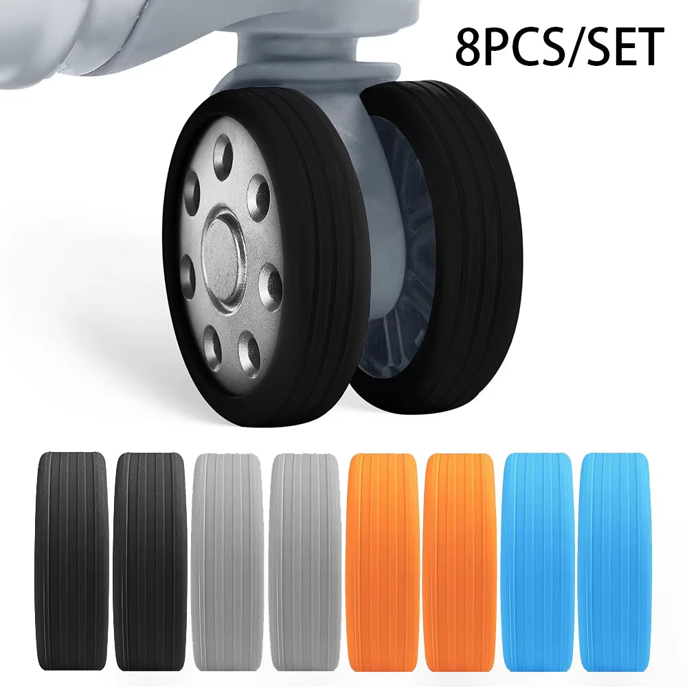 8Pcs Luggage Wheels Protector Silicone Luggage Accessories Wheels Cover for Most Luggage Reduce Noise Travel Luggages Suitcase