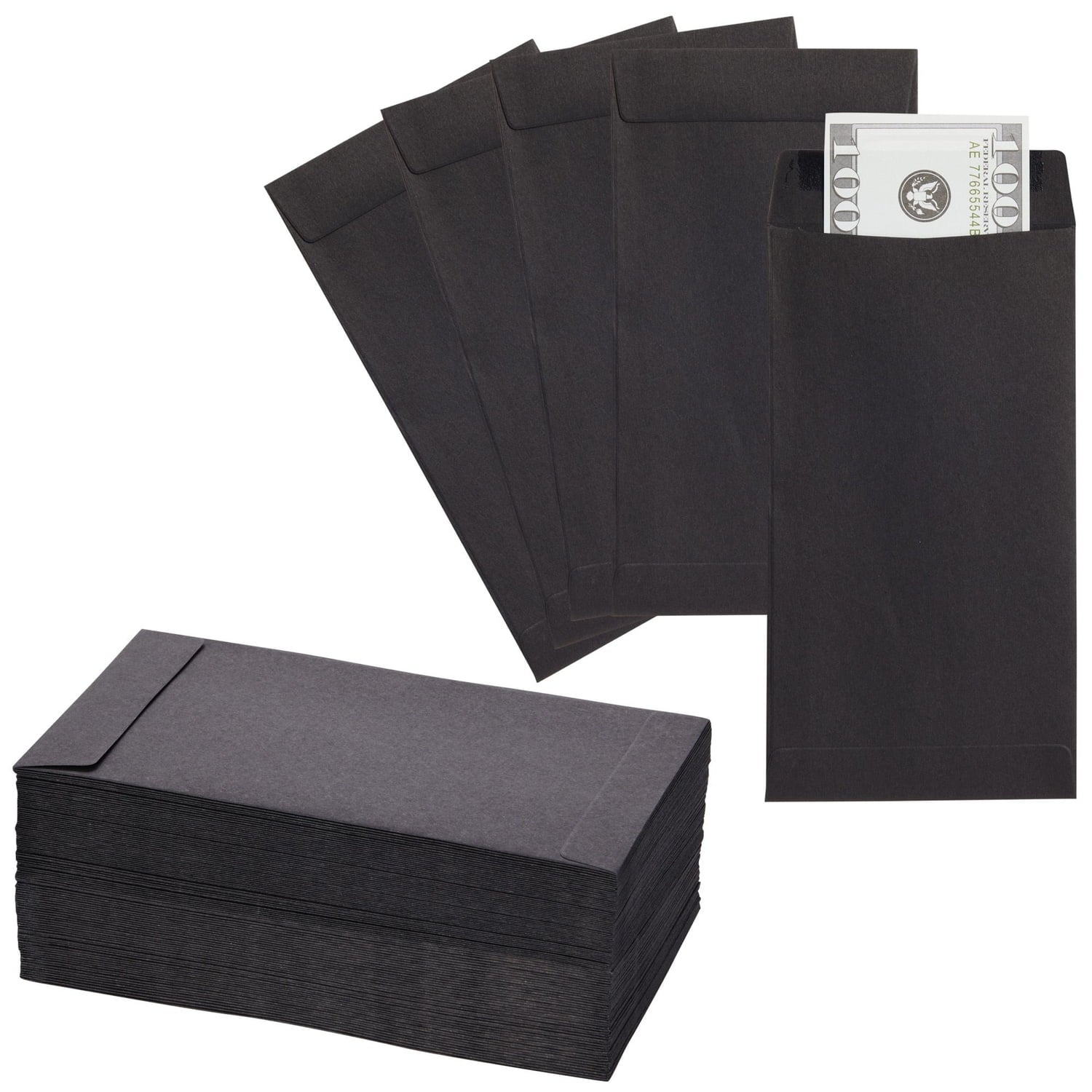 100 Pack Black Money Envelopes for Cash - 100 GSM Kraft Paper - Money Saving Challenges Envelopes for Currency & Coins (3.5X6.5 In)