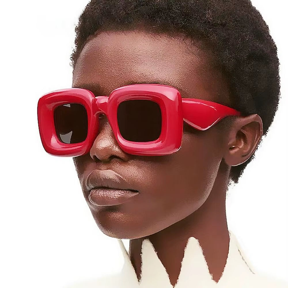 Retro Y2K Square Candy Color Women Sunglasses UV400 Inflated Frame Brand Designer Men Red Yellow Unique Sun Glasses Wide Legs