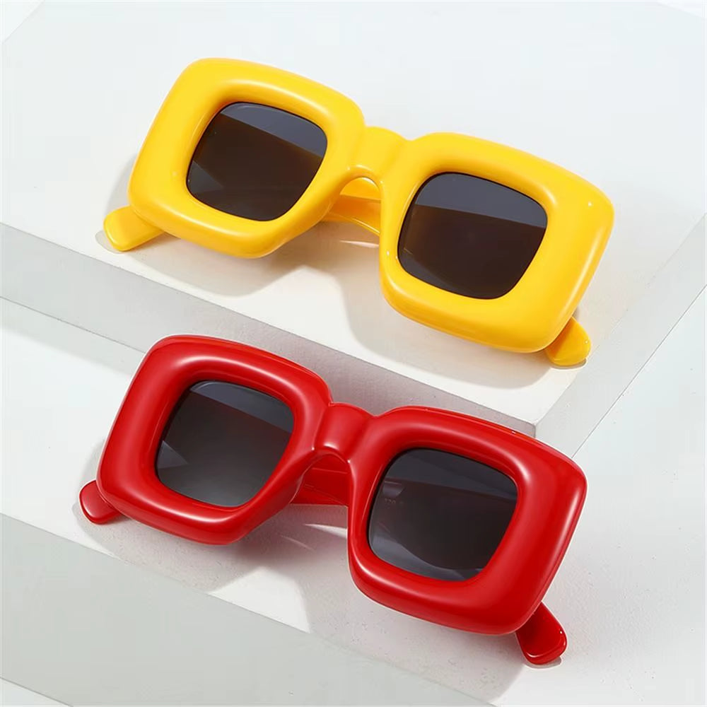 Retro Y2K Square Candy Color Women Sunglasses UV400 Inflated Frame Brand Designer Men Red Yellow Unique Sun Glasses Wide Legs