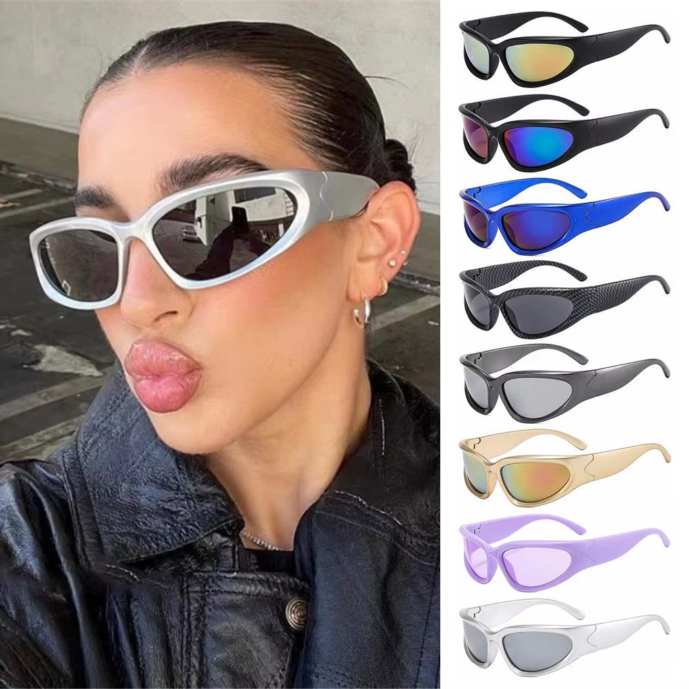 Y2K Wrap around Sunglasses Futuristic Oval Sports Sun Glasses 2022 Trendy Fashion Shades Vintage Punk Goggle Eyewear