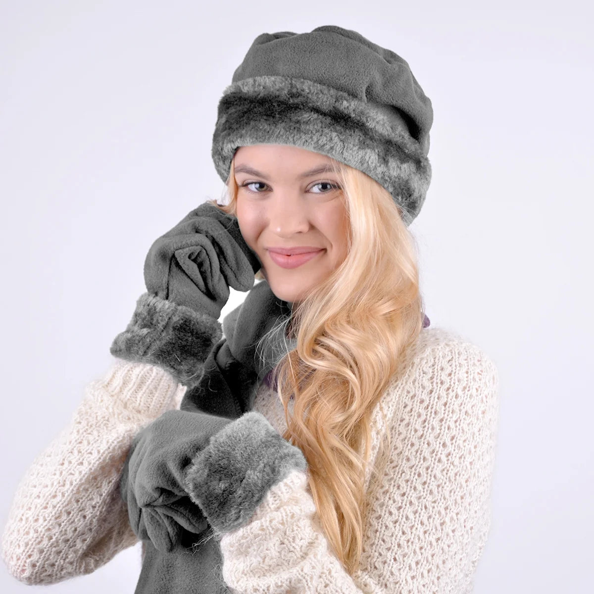 Women'S Warm Fleece Winter Set - Scarf, Hat, and Gloves Set