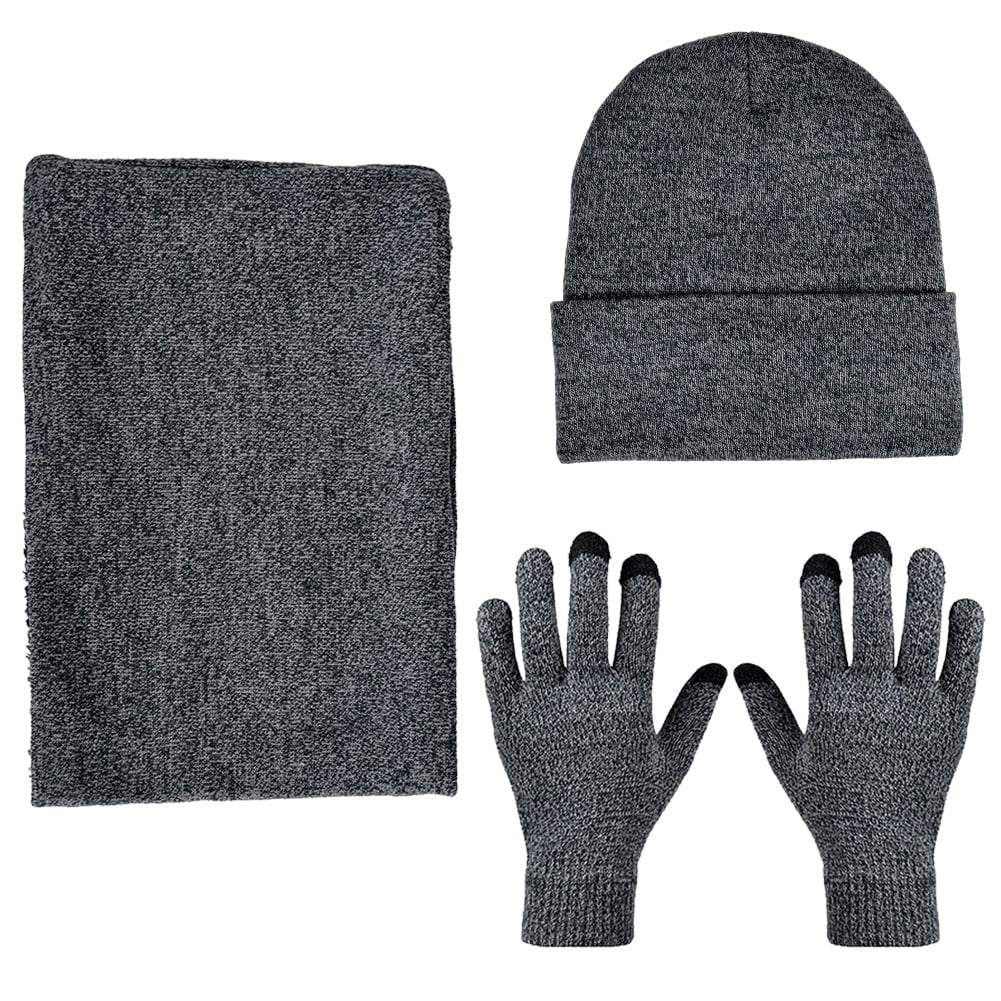 Winter Beanie Hat Scarf Touchscreen Gloves Set for Men and Women, Beanie Gloves Neck Warmer Set with Warm Knit Fleece Lined, Gray