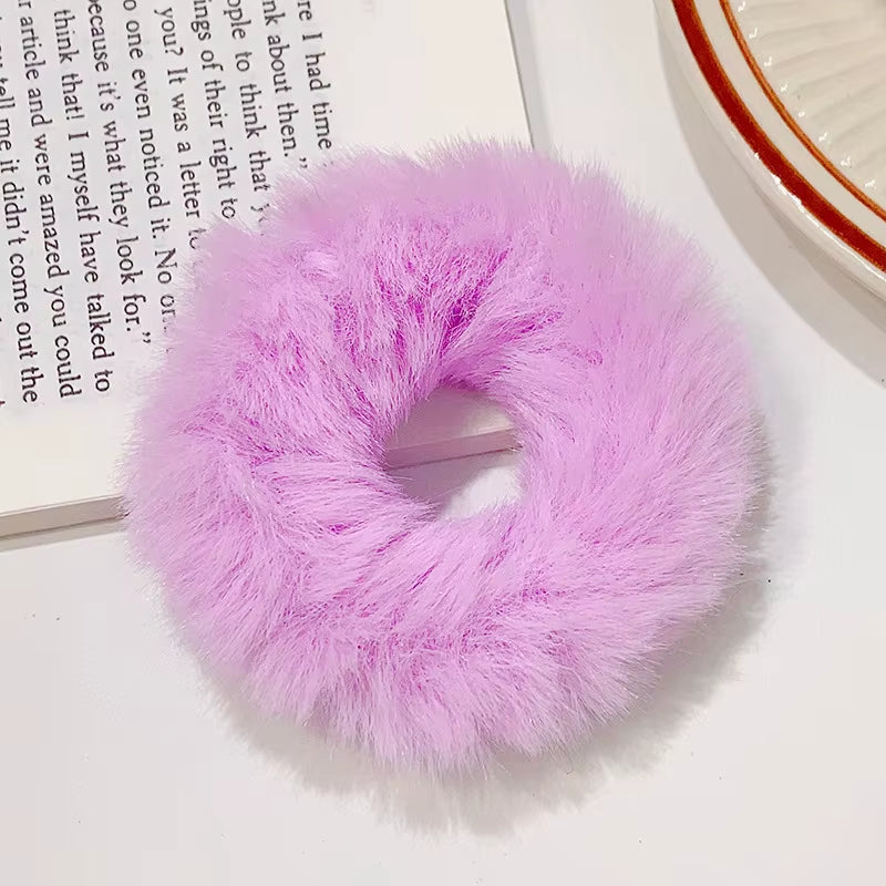 New Colorful Fluffy Hair Band for Women Girls Ponytail Holder Hair Tie Plush Scrunchie Rubber Band Fashion Hair Accessories