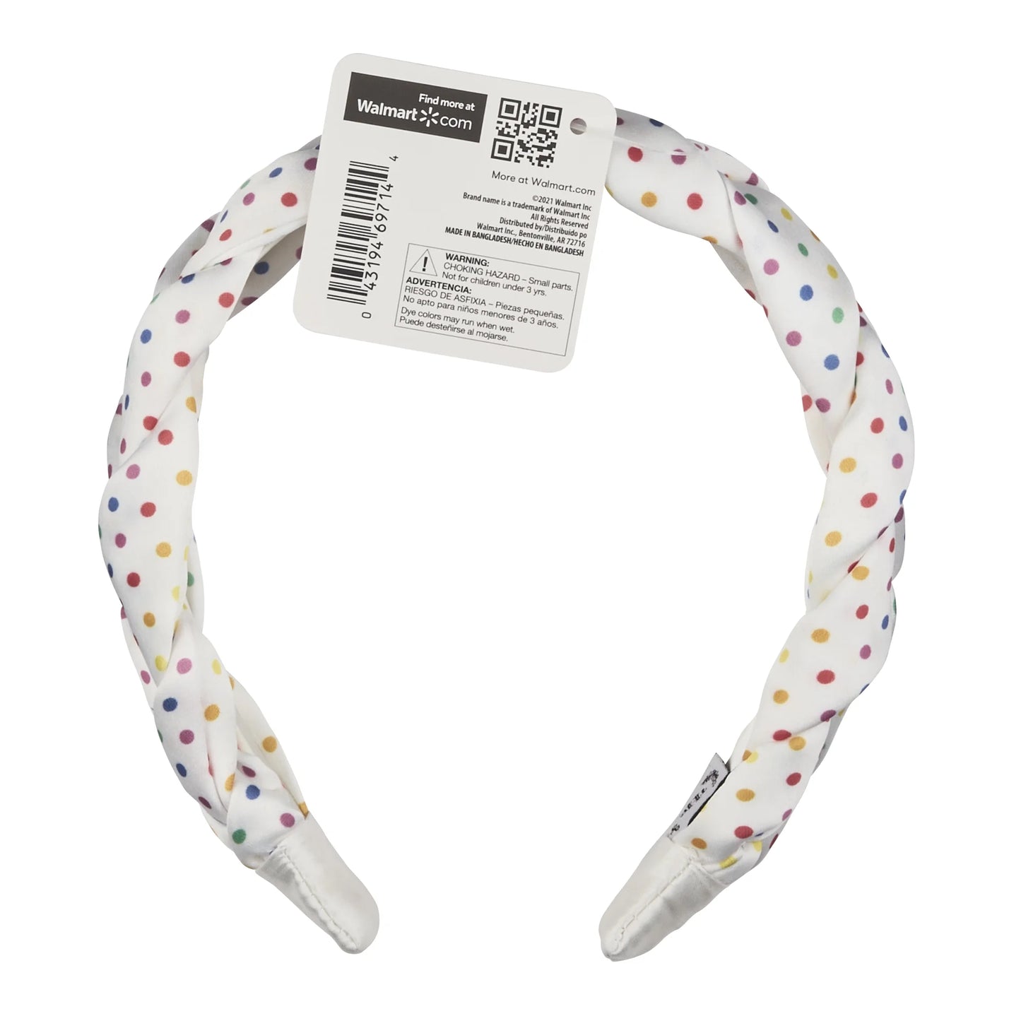 Braided Satin Headband, Rainbow Polka Dot