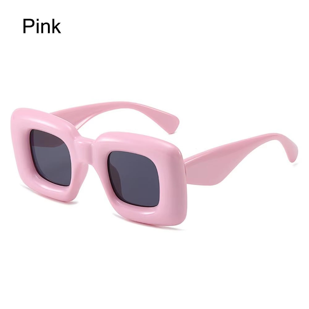 Retro Y2K Square Candy Color Women Sunglasses UV400 Inflated Frame Brand Designer Men Red Yellow Unique Sun Glasses Wide Legs