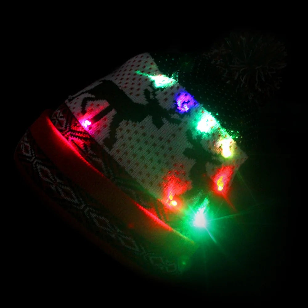 10-LED Light up Santa Beanie Hat Christmas Hat for 6 Year+ Girl Boy, Adult Warm Knitted Flashing Lamp Cap for Children Adult Xmas New Year Home Party Gift