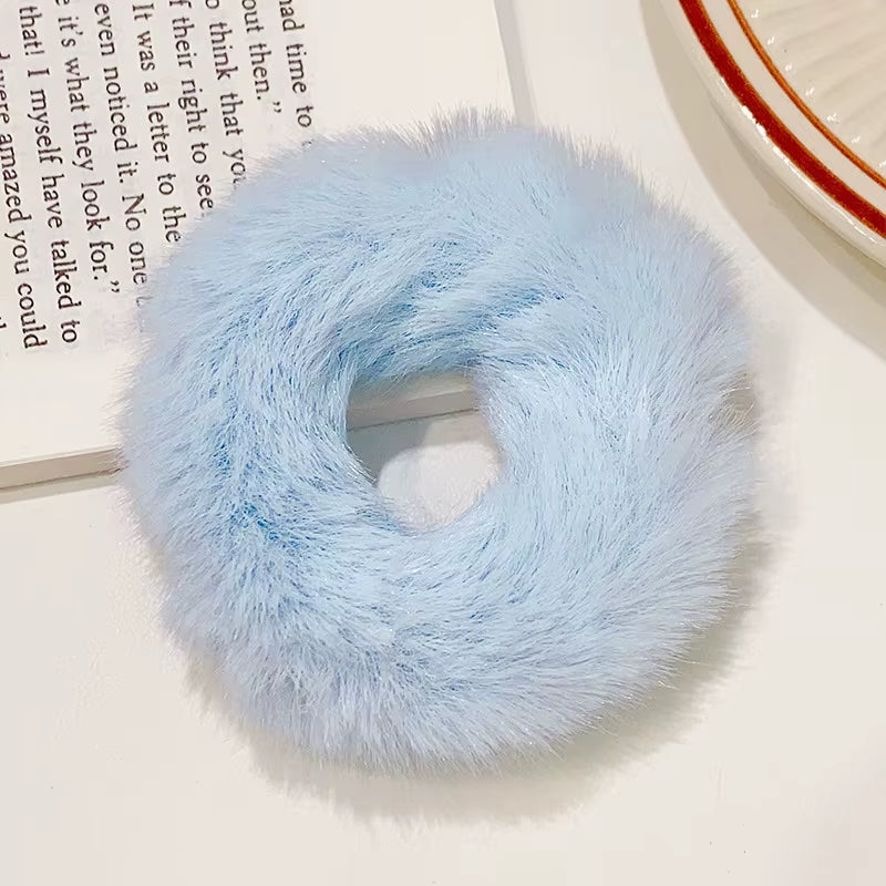 New Colorful Fluffy Hair Band for Women Girls Ponytail Holder Hair Tie Plush Scrunchie Rubber Band Fashion Hair Accessories