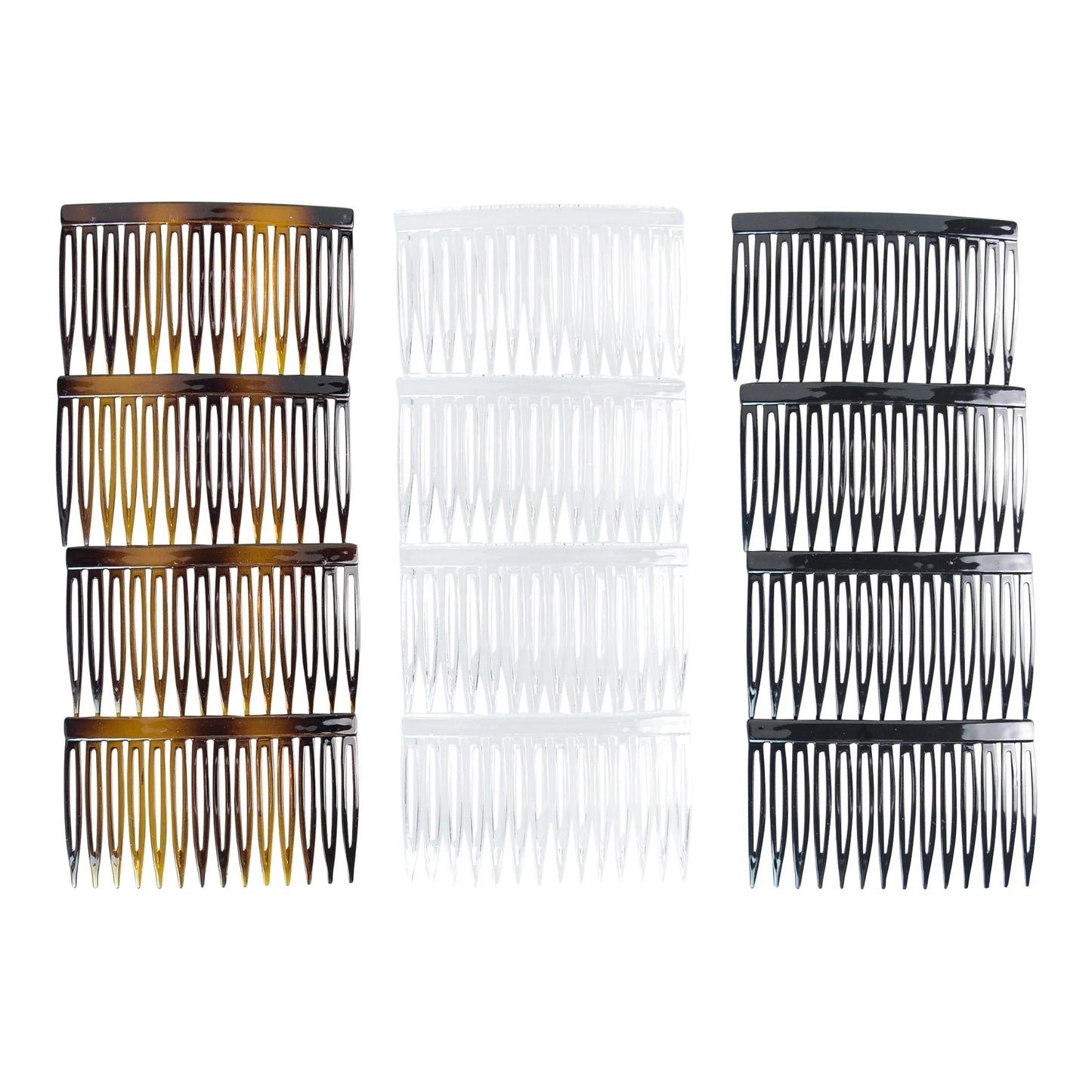 Plastic Side Hair Combs, Black, Clear, and Tortoise Shell, 12 Ct